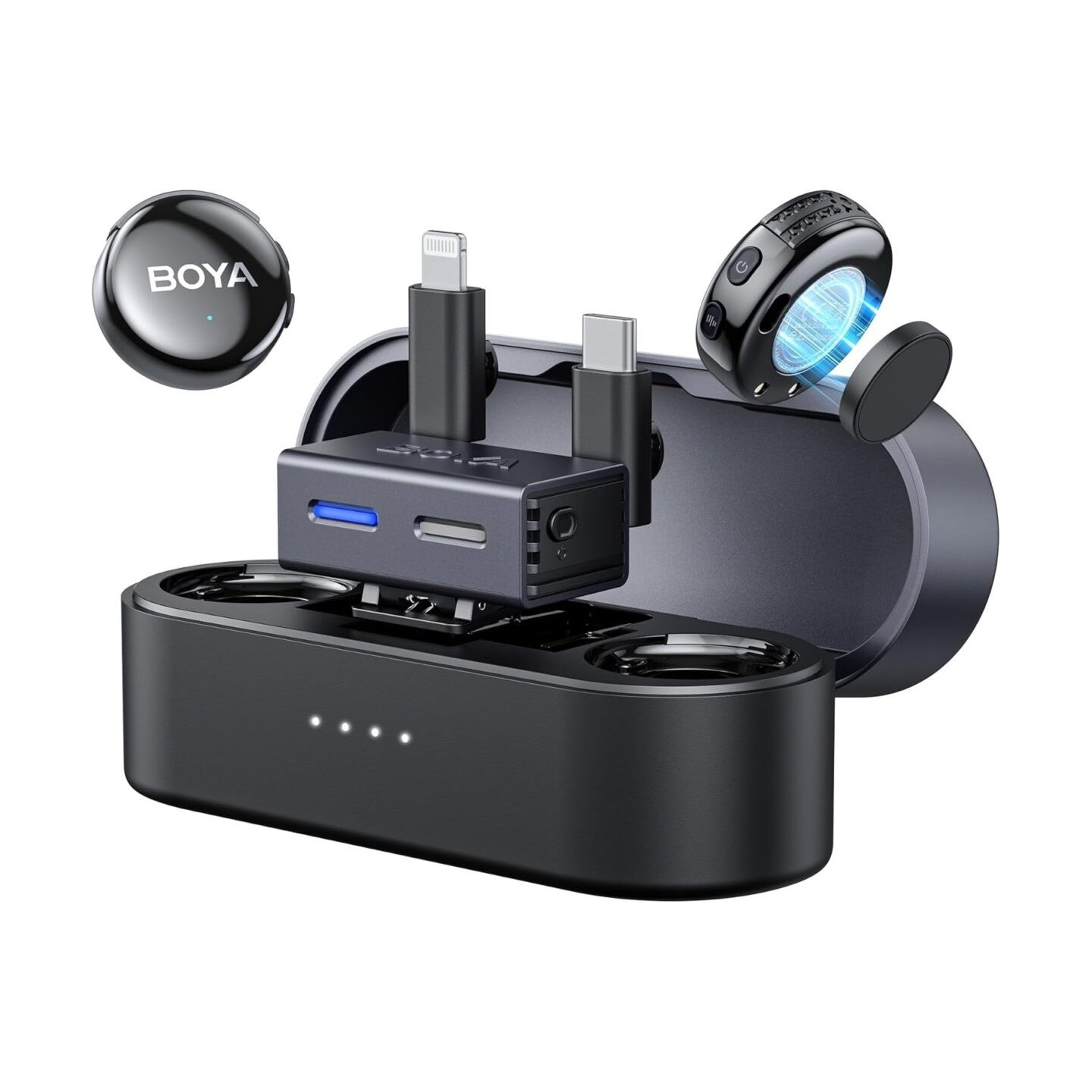 BOYALINK Wireless Microphone - 3 - Type-C, Lightning & 3.5mm AI-Powered Button Wireless Microphone 2 TX + 1 RX + charging case