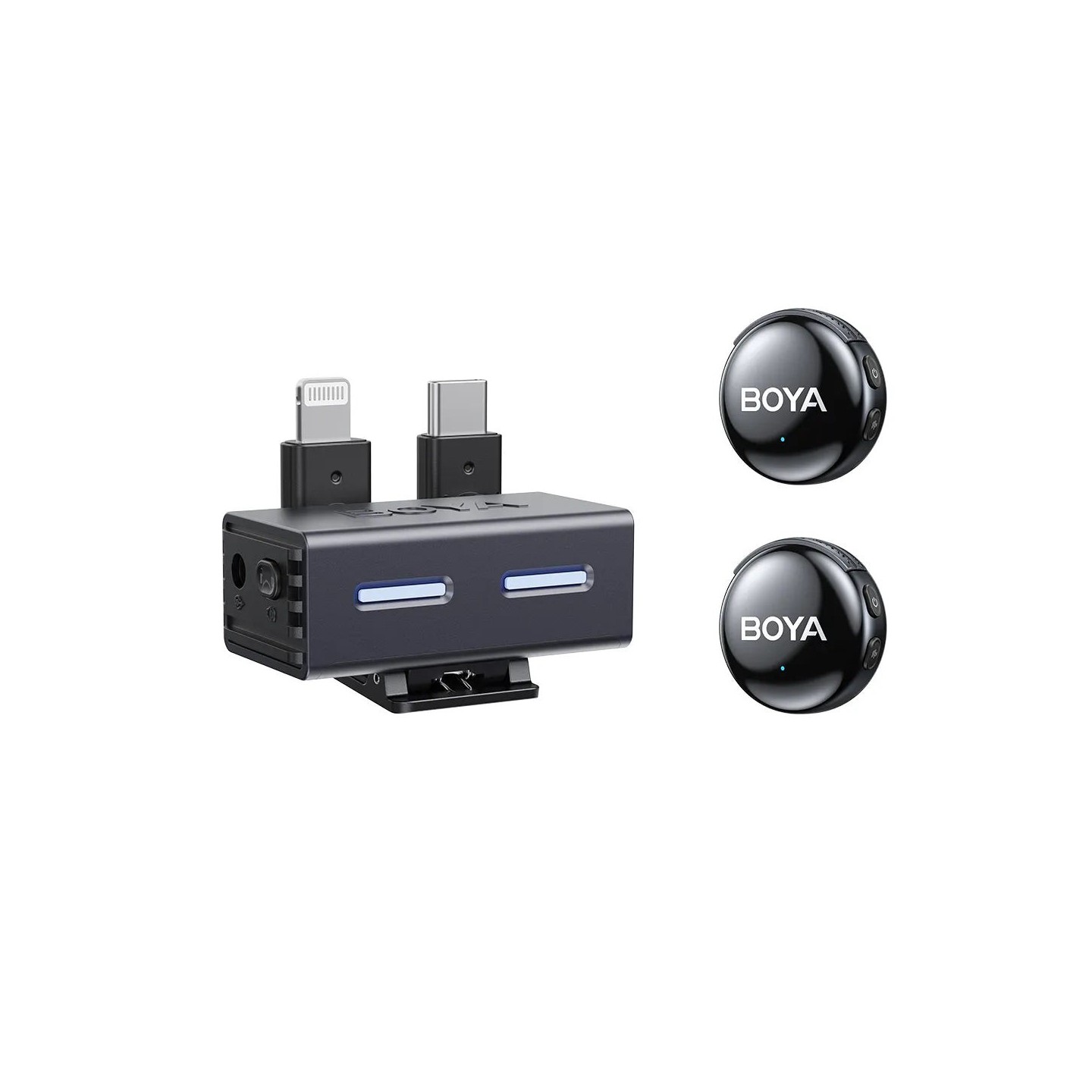 BOYALINK Wireless Microphone - 3 - Type-C, Lightning & 3.5mm AI-Powered Button Wireless Microphone 2 TX + 1 RX + charging case
