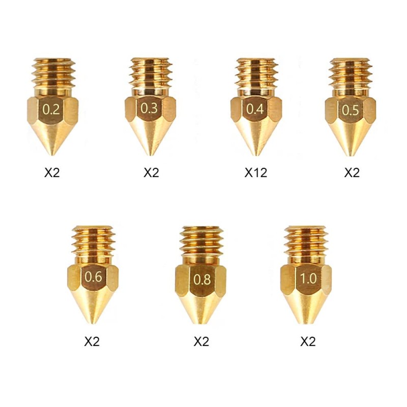Creality Nozzles Kit - MK8 - 24 pcs 0.2mm, 0.3mm, 0.4mm, 0.5mm, 0.6mm, 0.8mm, 1.0mm — Buy in Cyprus with Fast Delivery