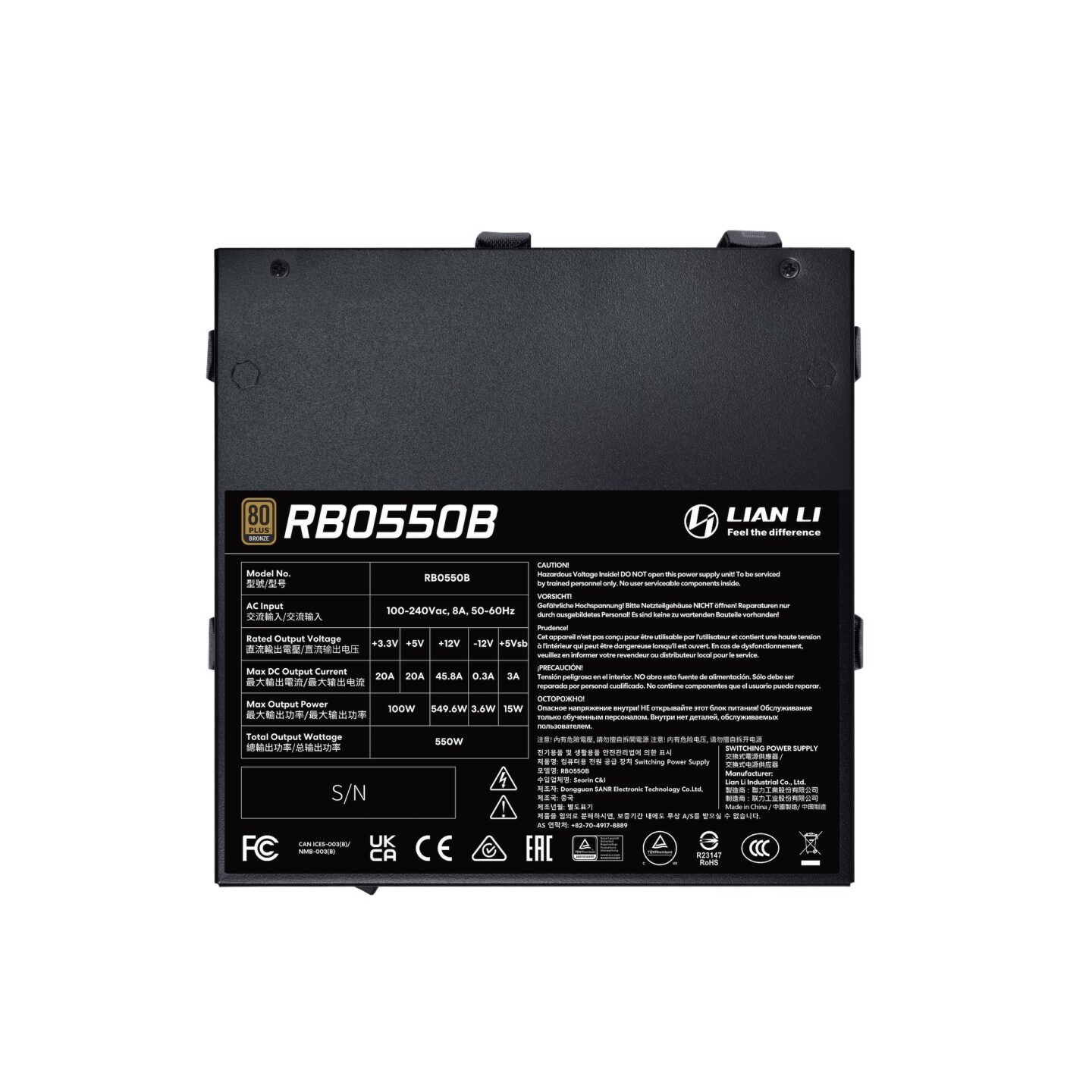 Lian Li RB0550B 550W 80+ Bronze ATX 3.1 PCIe 12V-2x6 Non-Modular PSU (Boxed) — Buy in Cyprus with Fast Delivery