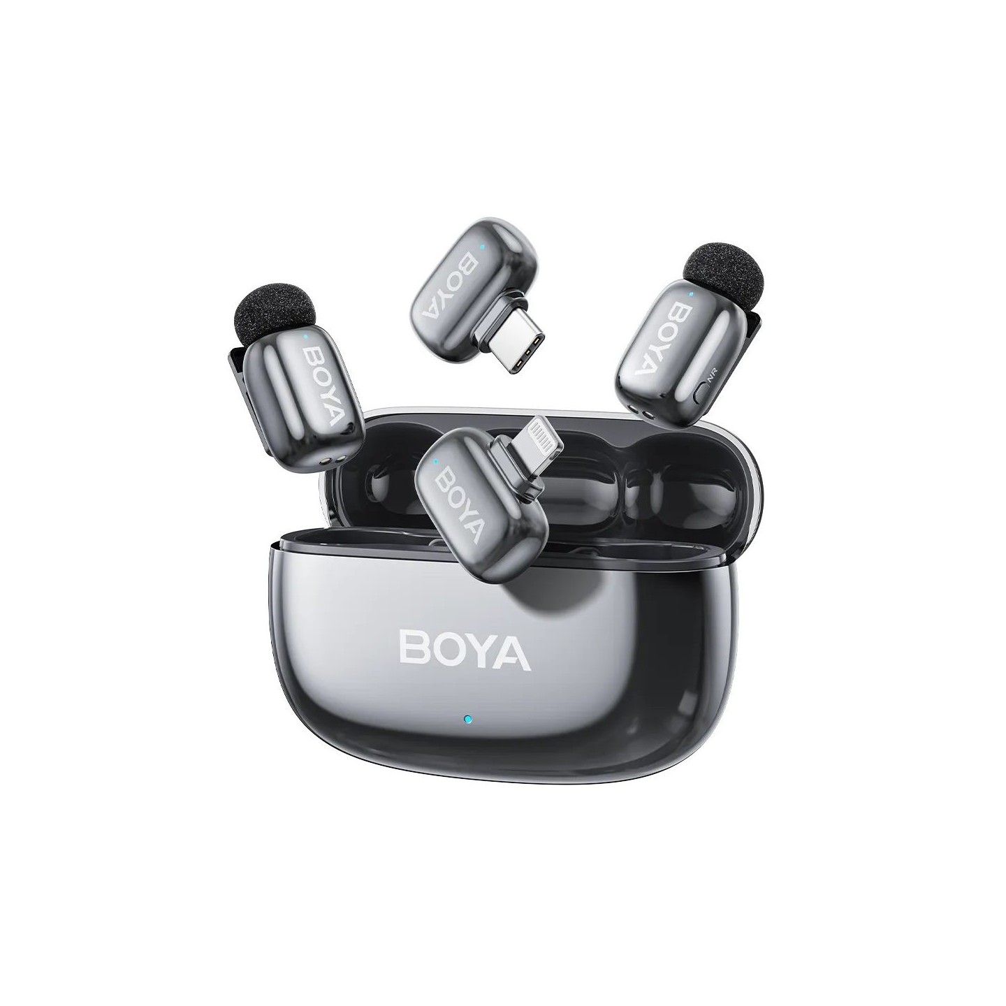 BOYA Wireless Microphone - mini 2 - Lightning & Type-C Space Grey, 2,4GHz 2mic Wireless AI-ANC Mic w. Charging Box