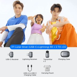 BOYA Wireless Microphone - mini 2 - Lightning & Type-C Space Grey, 2,4GHz 2mic Wireless AI-ANC Mic w. Charging Box