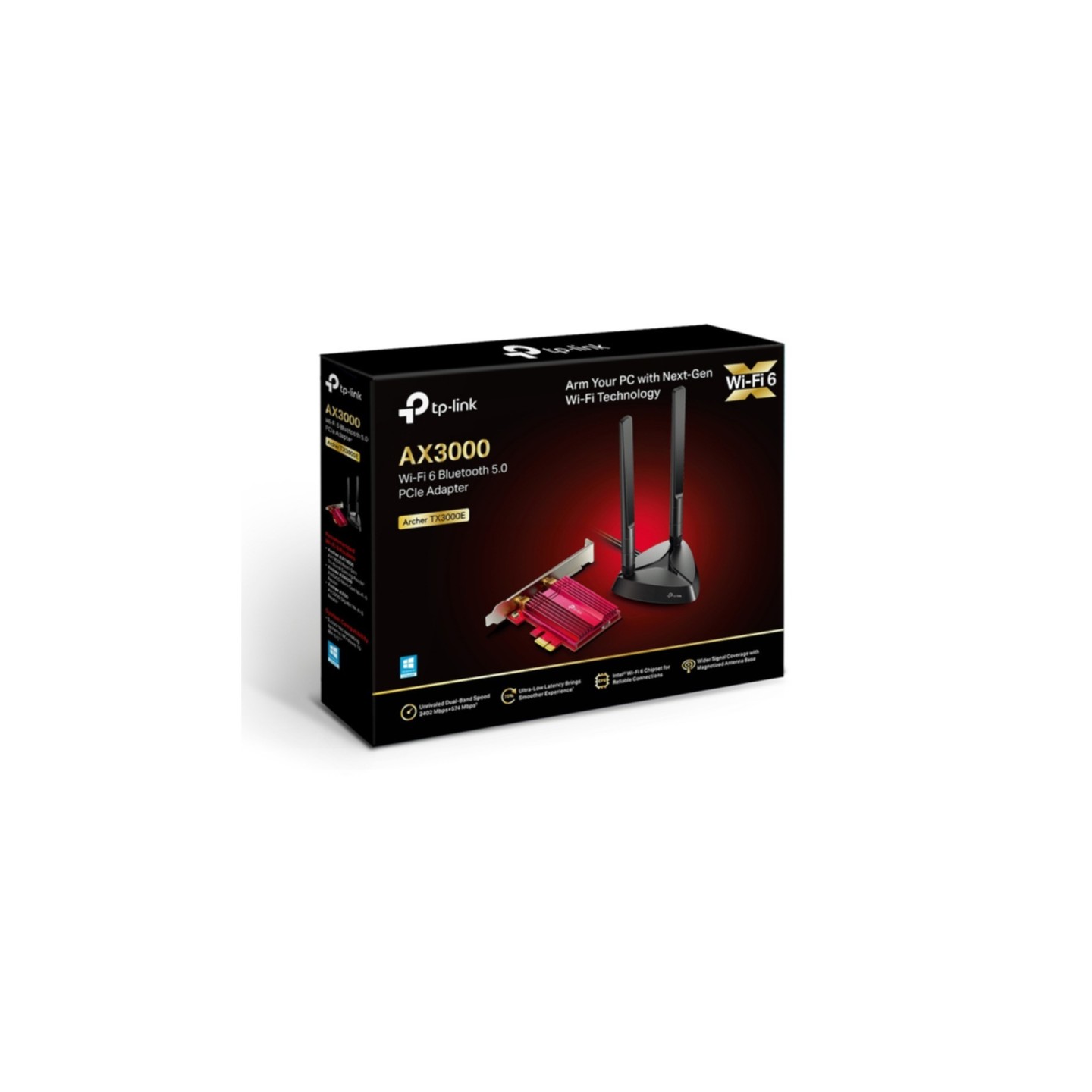 TP-Link Archer TX3000E - PCIe Wi-Fi 6 Adapter - Dual-Band 2402 Mbps, Bluetooth 5.0, Black/Red