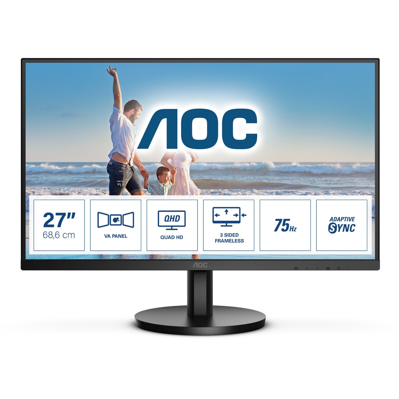 AOC Monitor - Q27B3MA - 68.6 cm 27'' (2560x1440) 16:9 4ms HDMI DisplayPort VESA Speaker QHD Black