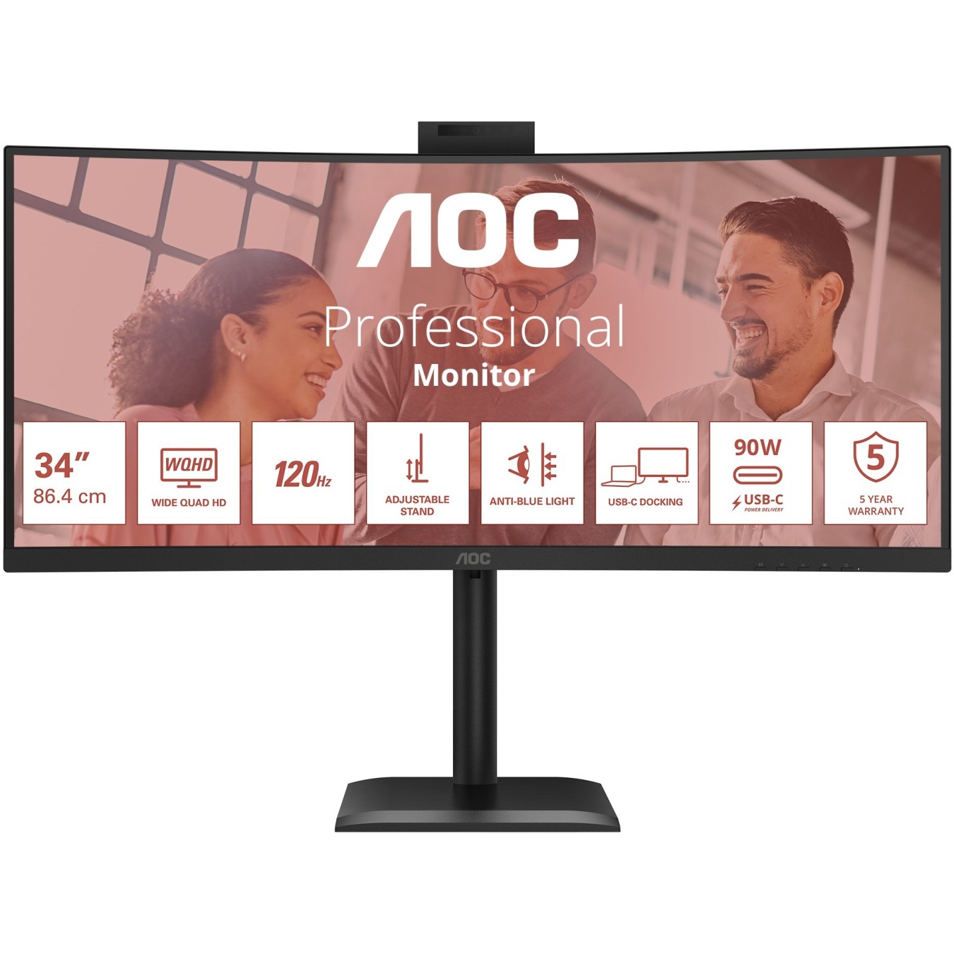 AOC Monitor - CU34E4CV - 34-inch WQHD Curved — Buy in Cyprus with Fast Delivery