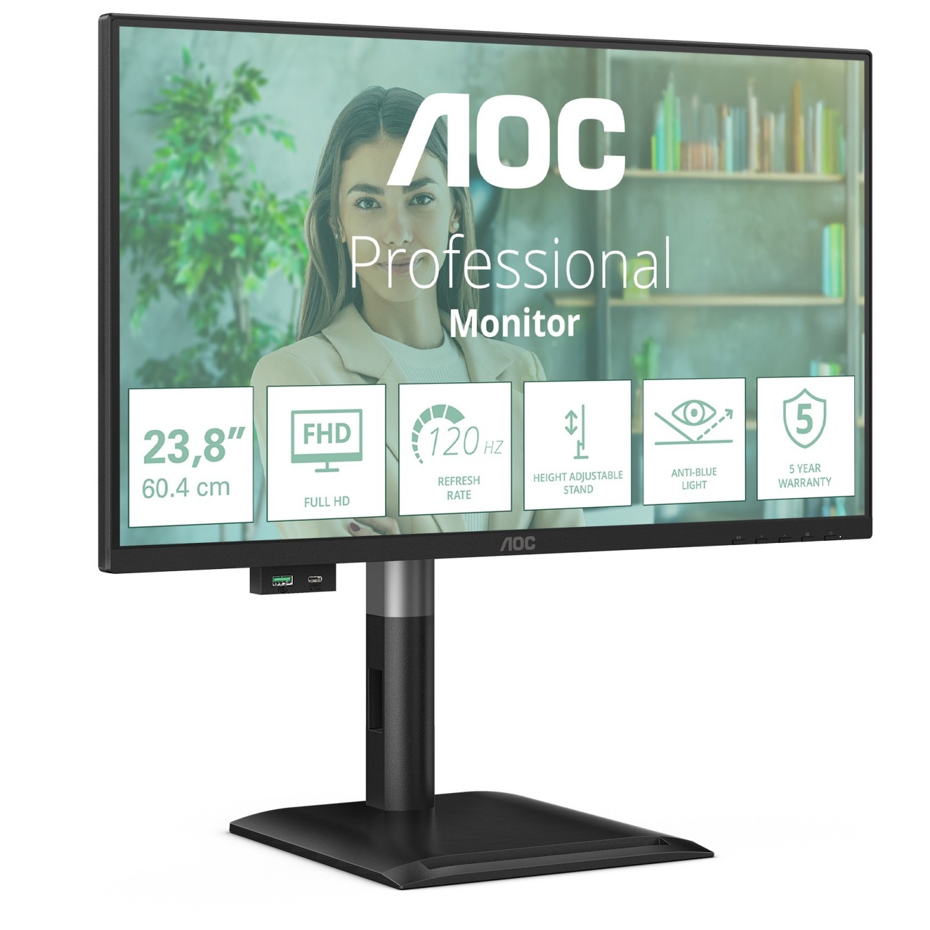 AOC Monitor - 24P4U - 60.5 cm (23.8") 16:9 HDMI+DP+DVI+USB IPS Lift Black — Buy in Cyprus with Fast Delivery