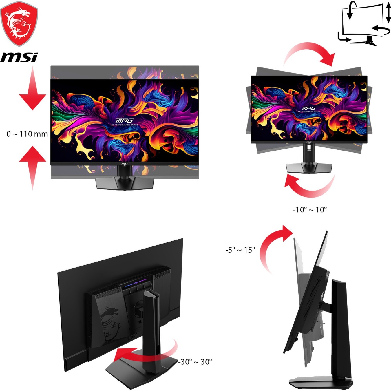 MSI MPG - 321URXDE - QD-OLED, 80 cm (31.5 in), Black, UltraHD 4K, Adaptive-Sync, USB-C, 240 Hz panel