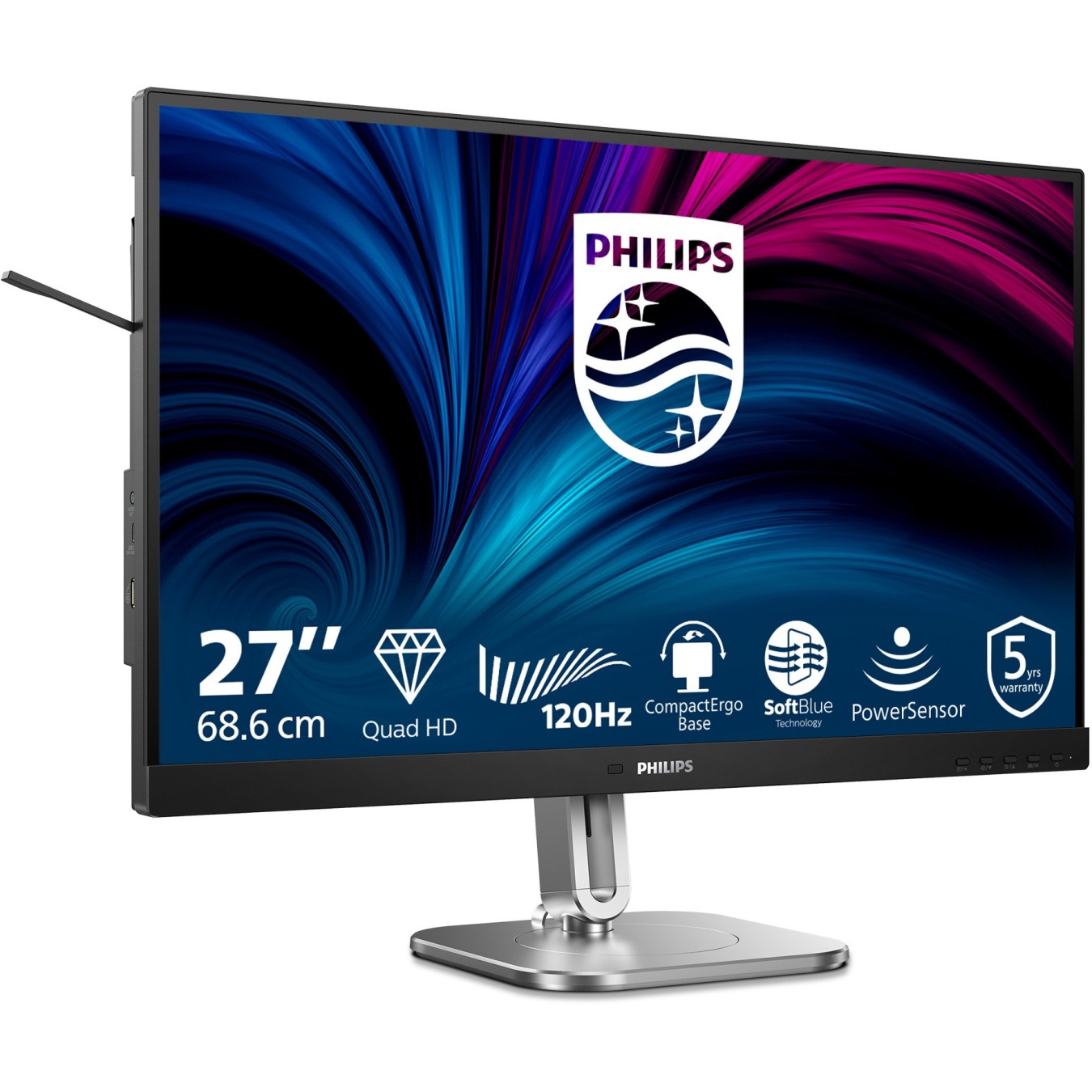 PHILIPS Monitor - 27Z - 68.58cm 2560x1440 120Hz IPS Flat H A 150 MM TUV EyeSafe certified USB HUB SPEAKERS Power Light sensor DP