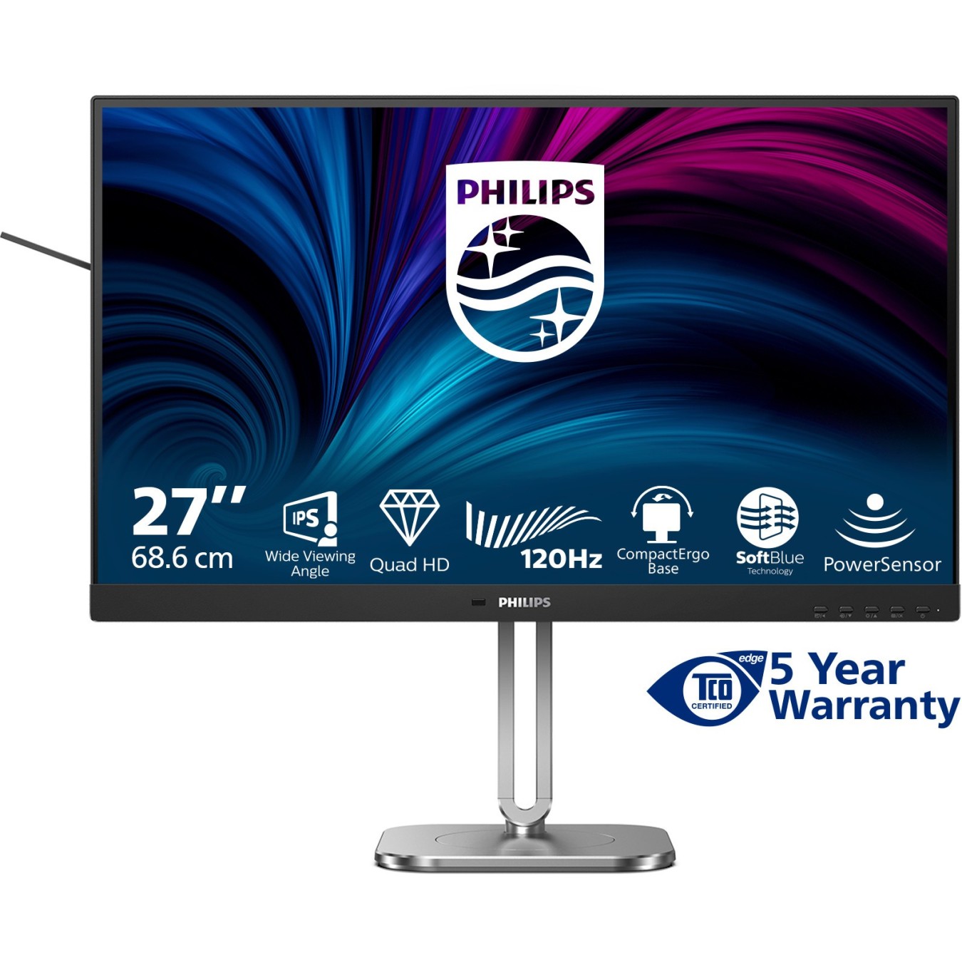 PHILIPS Monitor - 27Z - 68.58cm 2560x1440 120Hz IPS Flat H A 150 MM TUV EyeSafe certified USB HUB SPEAKERS Power Light sensor DP