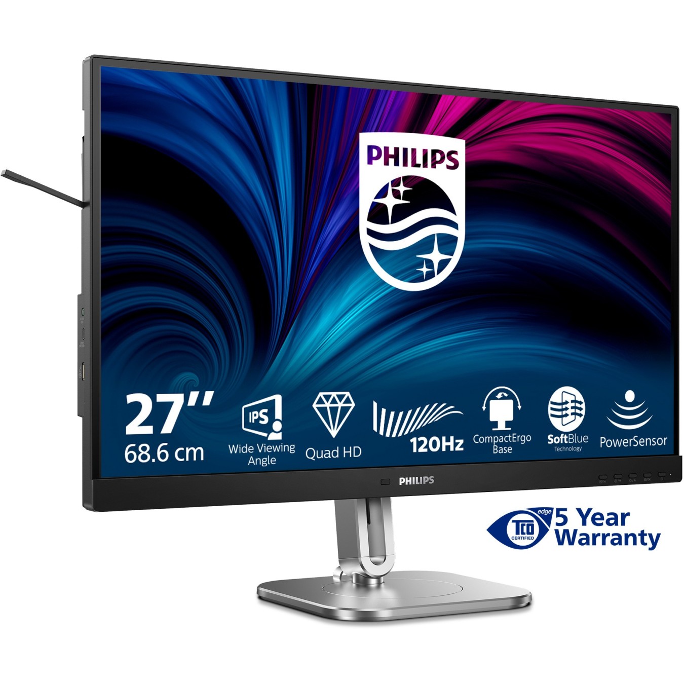 PHILIPS Monitor - 27Z - 68.58cm 2560x1440 120Hz IPS Flat H A 150 MM TUV EyeSafe certified USB HUB SPEAKERS Power Light sensor DP