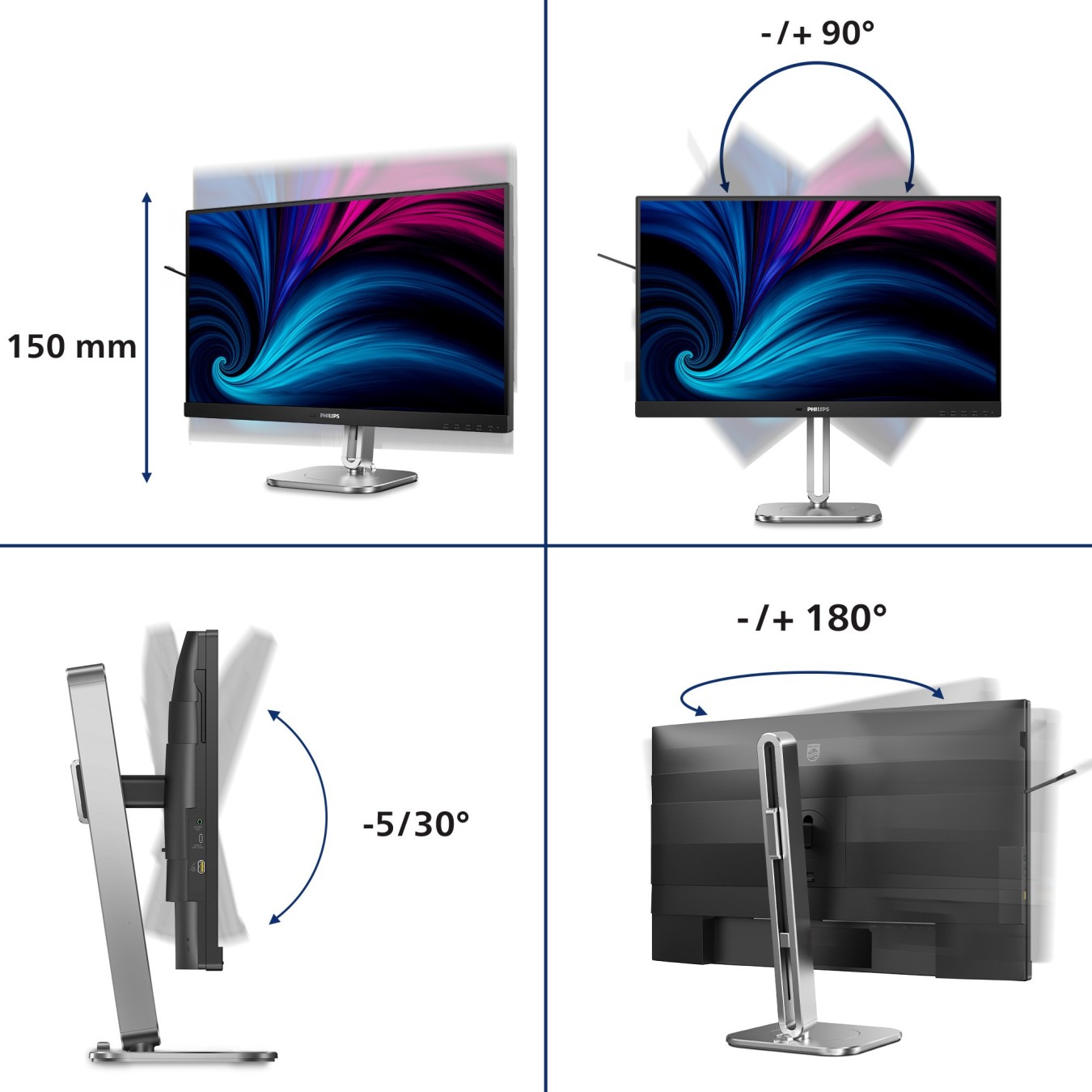 PHILIPS Monitor - 27Z - 68.58cm 2560x1440 120Hz IPS Flat H A 150 MM TUV EyeSafe certified USB HUB SPEAKERS Power Light sensor DP