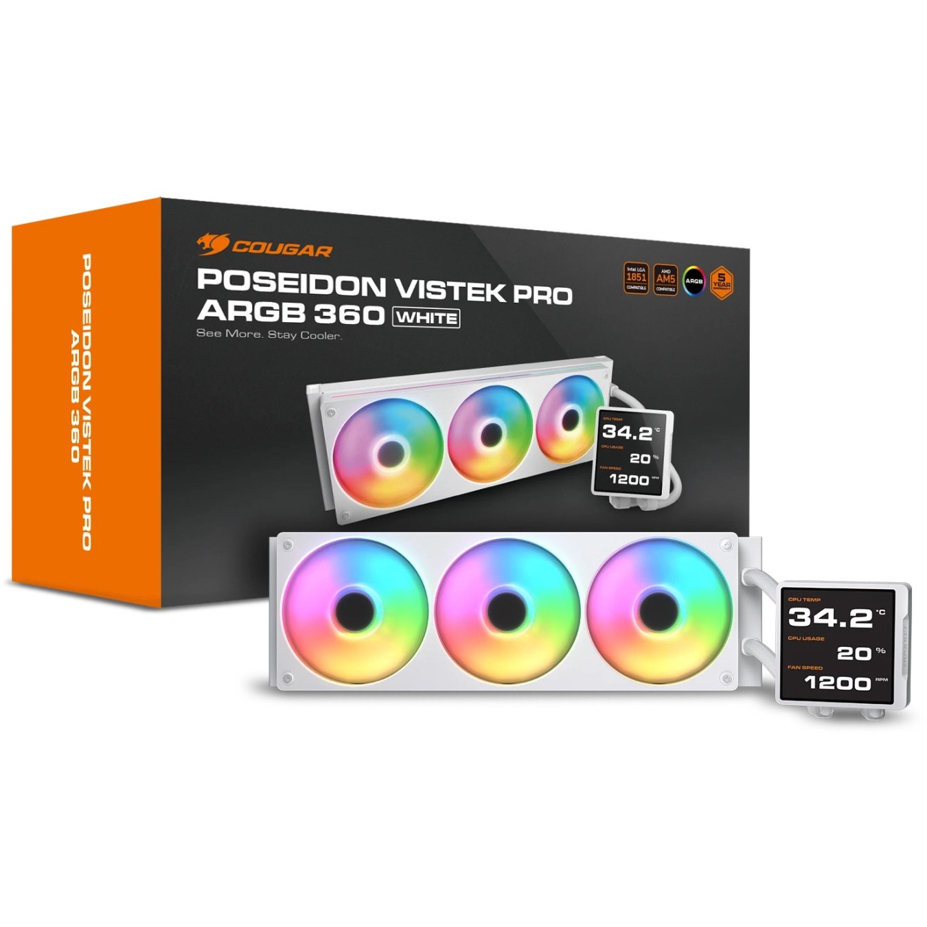 COUGAR Poseidon Vistek Pro 360 - 360mm AIO CPU Liquid Cooler White | Armenius Store