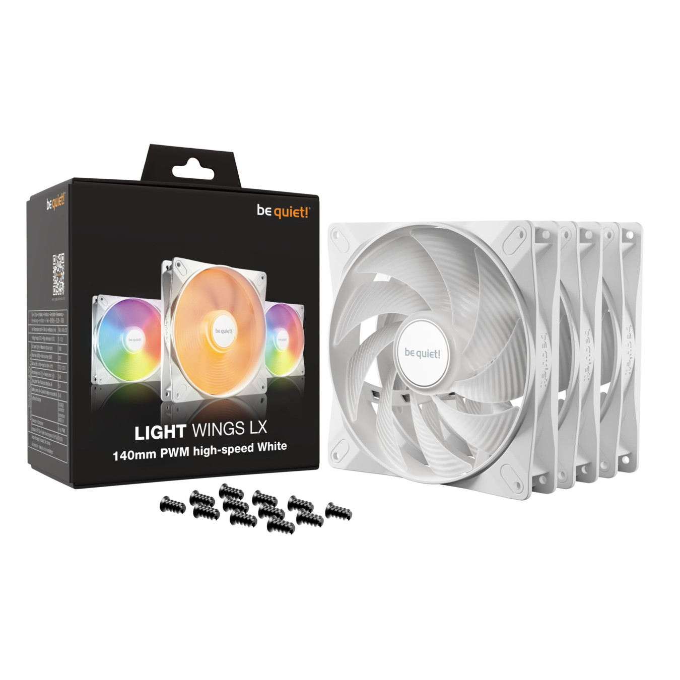 Be Quiet Light Wings LX 140mm PWM High-Speed Fan - Triple Pack - White, ARGB, 1800 RPM — Buy in Cyprus with Fast Delivery