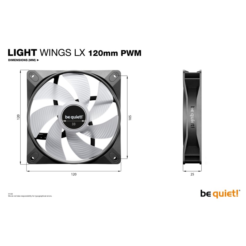 Buy be quiet! Light Wings LX 120mm PWM Case Fan - ARGB Illumination, 4-pin PWM in Cyprus, Nicosia, Limassol, Larnaka, Pafos