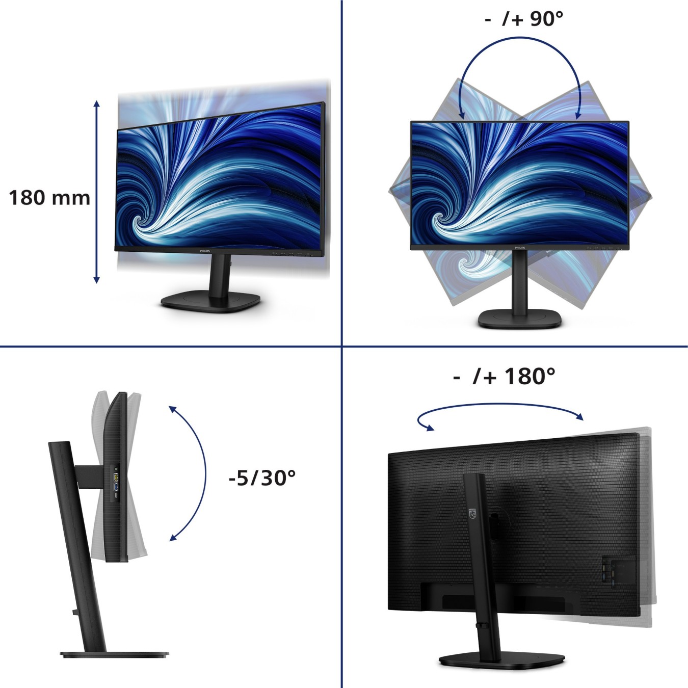 Philips Monitor - 24B2U3301D - 24 inch Full HD, 120 Hz, 1x HDMI 1.4, 1x DP 1.4, Black — Buy in Cyprus with Fast Delivery