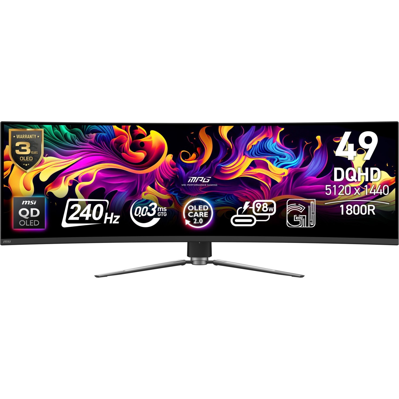 MSI MPG QD-OLED - 491CQPXDE - 124.5 cm (49 inches), Black, Dual QHD, Curved, USB-Hub, USB-C, 240 Hz Panel