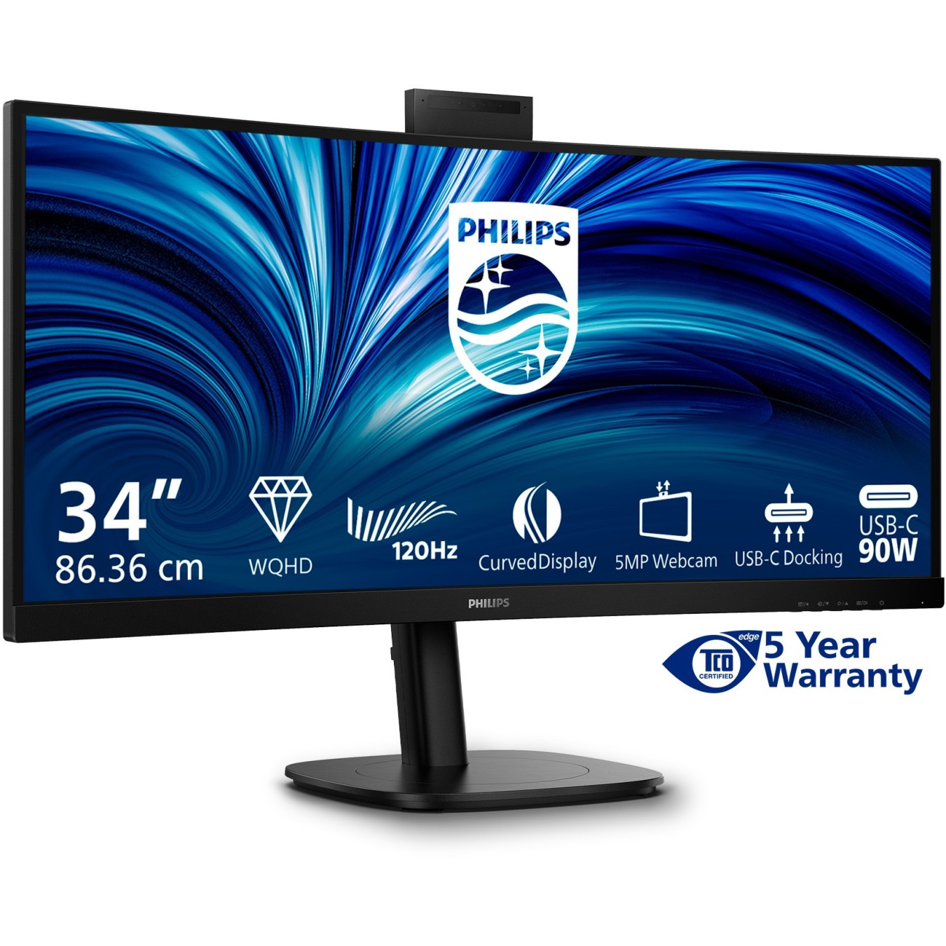 Philips 86.4cm (34.0') 21:09 2xHDMI+DP+USB-C - 34B2U3600CH - Black — Buy in Cyprus with Fast Delivery