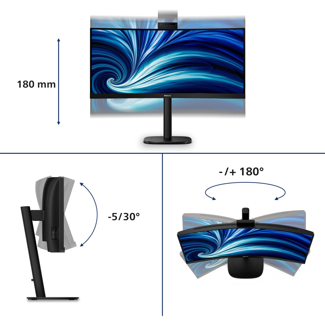 Philips 86.4cm (34.0') 21:09 2xHDMI+DP+USB-C - 34B2U3600CH - Black — Buy in Cyprus with Fast Delivery