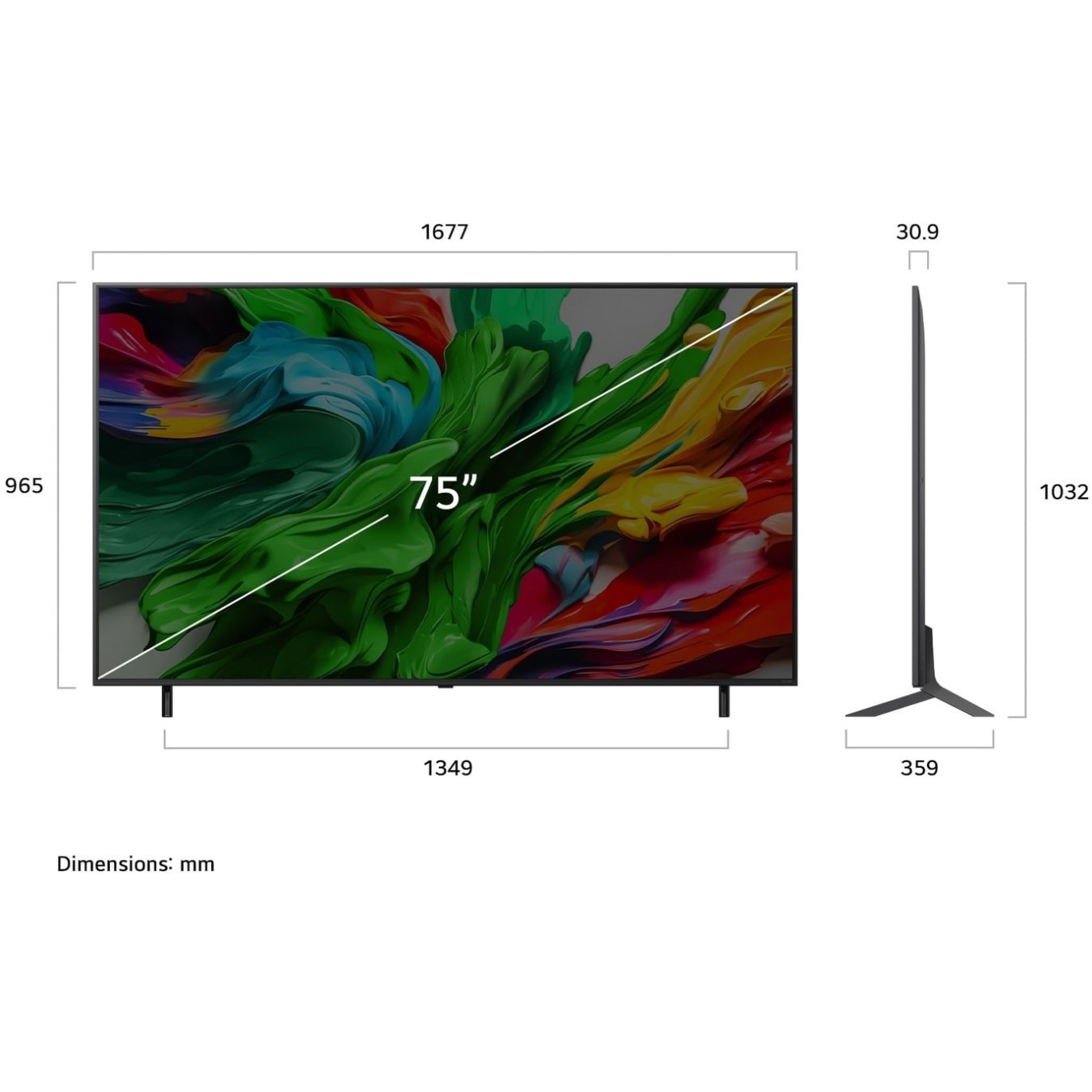 LG TV - 75QNED85A6C - 75' (3840×2160) QNED evo MiniLED 16:9 120Hz a8 Gen2 HDMI×4 USB×2 WiFi6 Black