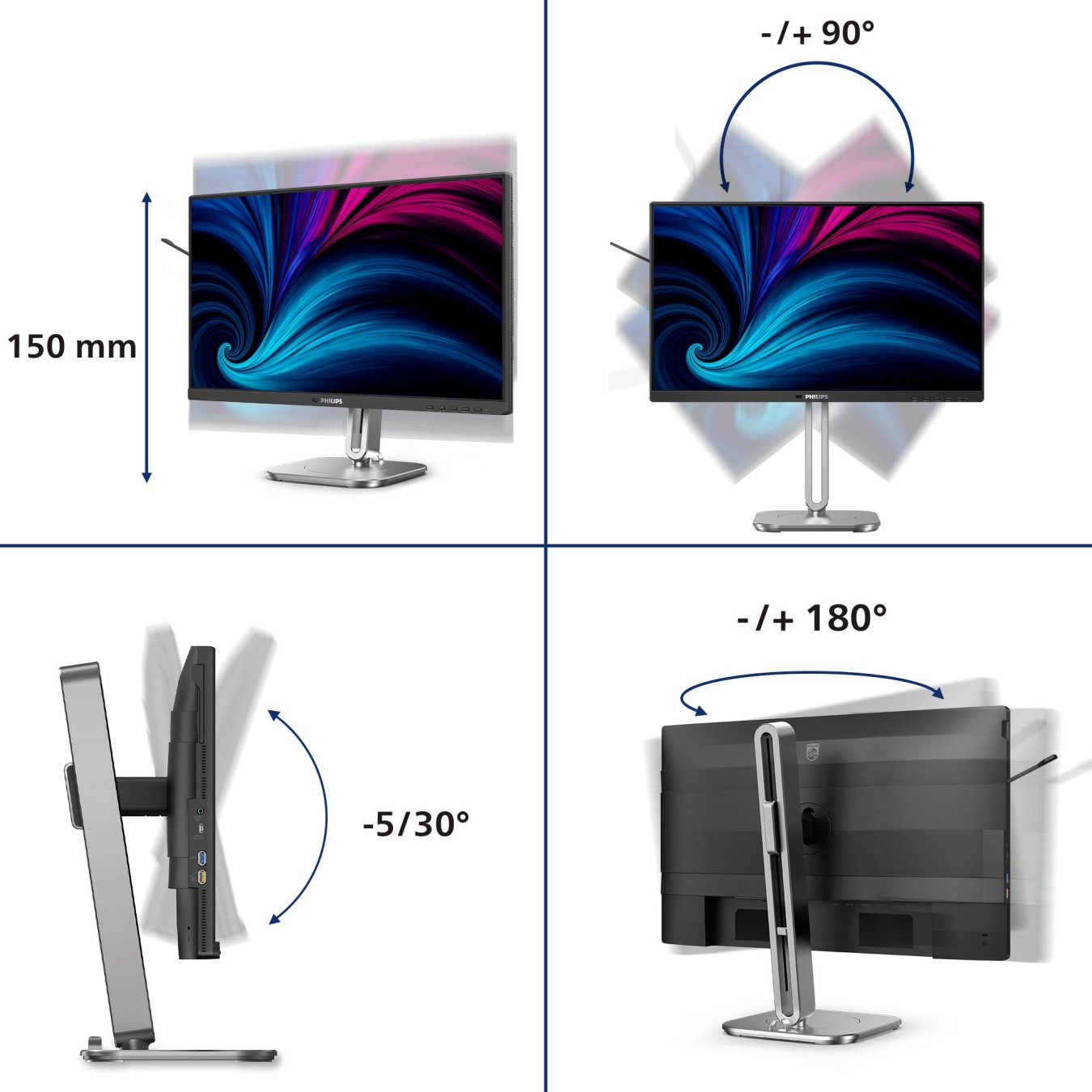 PHILIPS Monitor - 24B2U4301/00 - 60.45 cm (23.8") diagonal, 1920x1080, HDMI, DP, USB — Buy in Cyprus with Fast Delivery