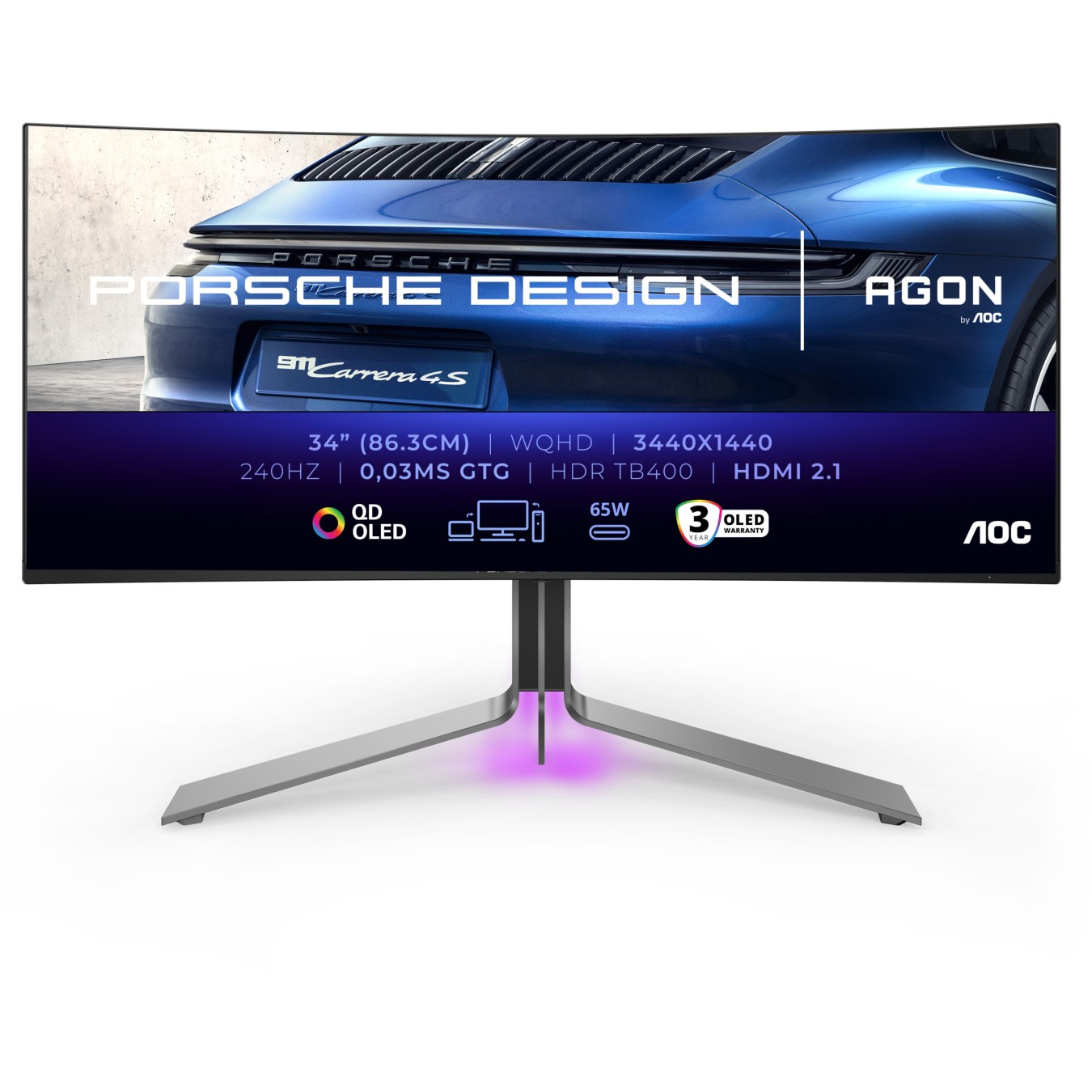 AOC AGON PRO PD34 - 34in QD-OLED Curved Gaming Monitor - 240Hz WQHD | Armenius Store