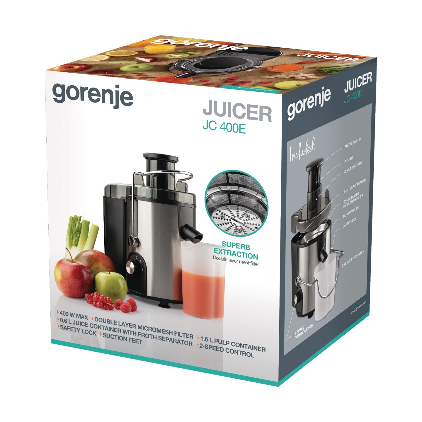 Gorenje Kitchen Juicer - JC400BE - 400W 1.2L Pulp Container XL Tube Inox Black — Buy in Cyprus with Fast Delivery