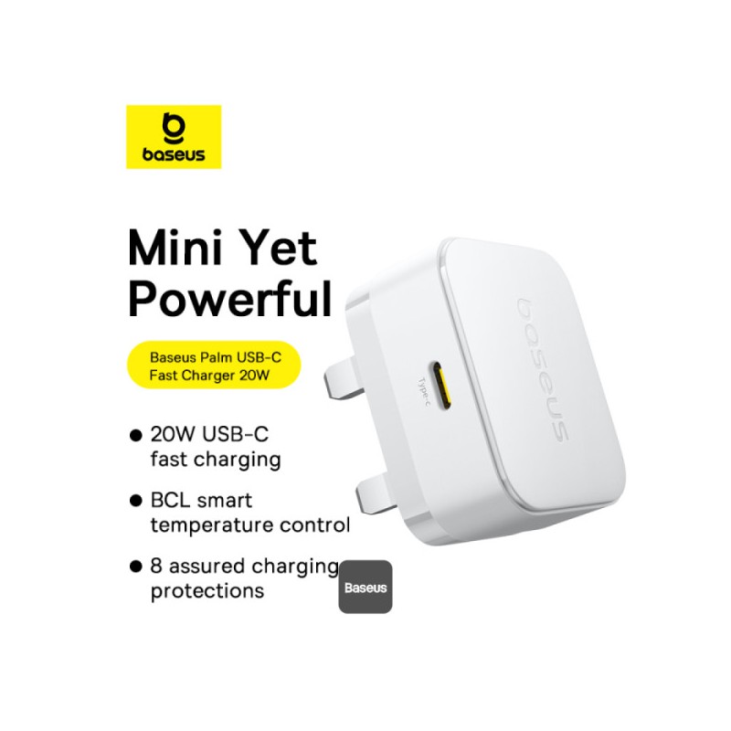 Buy Baseus Wall Charger - 20W USB-C PALM Series UK White in Cyprus, Nicosia, Limassol, Larnaka, Pafos