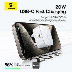 Buy Baseus Wall Charger - 20W USB-C PALM Series UK White in Cyprus, Nicosia, Limassol, Larnaka, Pafos