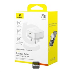 Buy Baseus Wall Charger - 20W USB-C PALM Series UK White in Cyprus, Nicosia, Limassol, Larnaka, Pafos