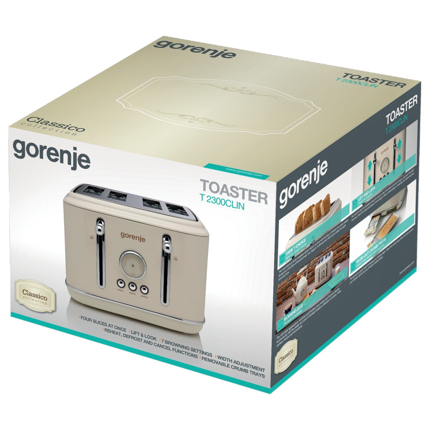 Gorenje Kitchen Toaster - T2300CLIN - 2300W 4 Slots 6 Heating Levels Classico Ivory — Buy in Cyprus with Fast Delivery