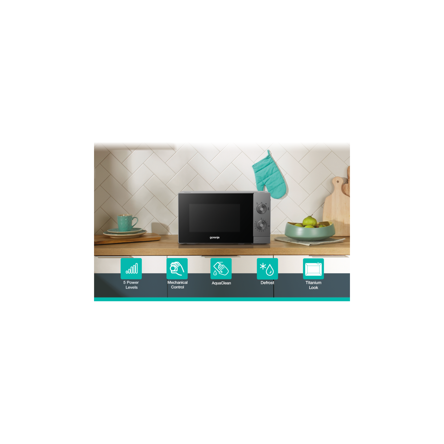 Gorenje Kitchen Microwave Oven - MO20E1T4 - 700W 20L 5 Programs Manual Knots Titanium — Buy in Cyprus with Fast Delivery