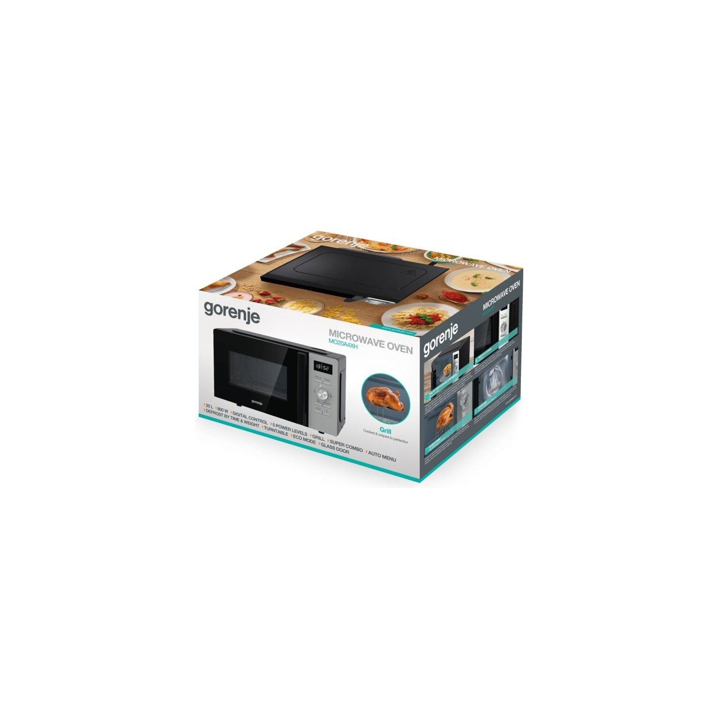 Gorenje Kitchen Microwave Oven - MO20A4XH - 800W + Grill 1000W 20L 11 Programs Digital Screen Stainless Steel