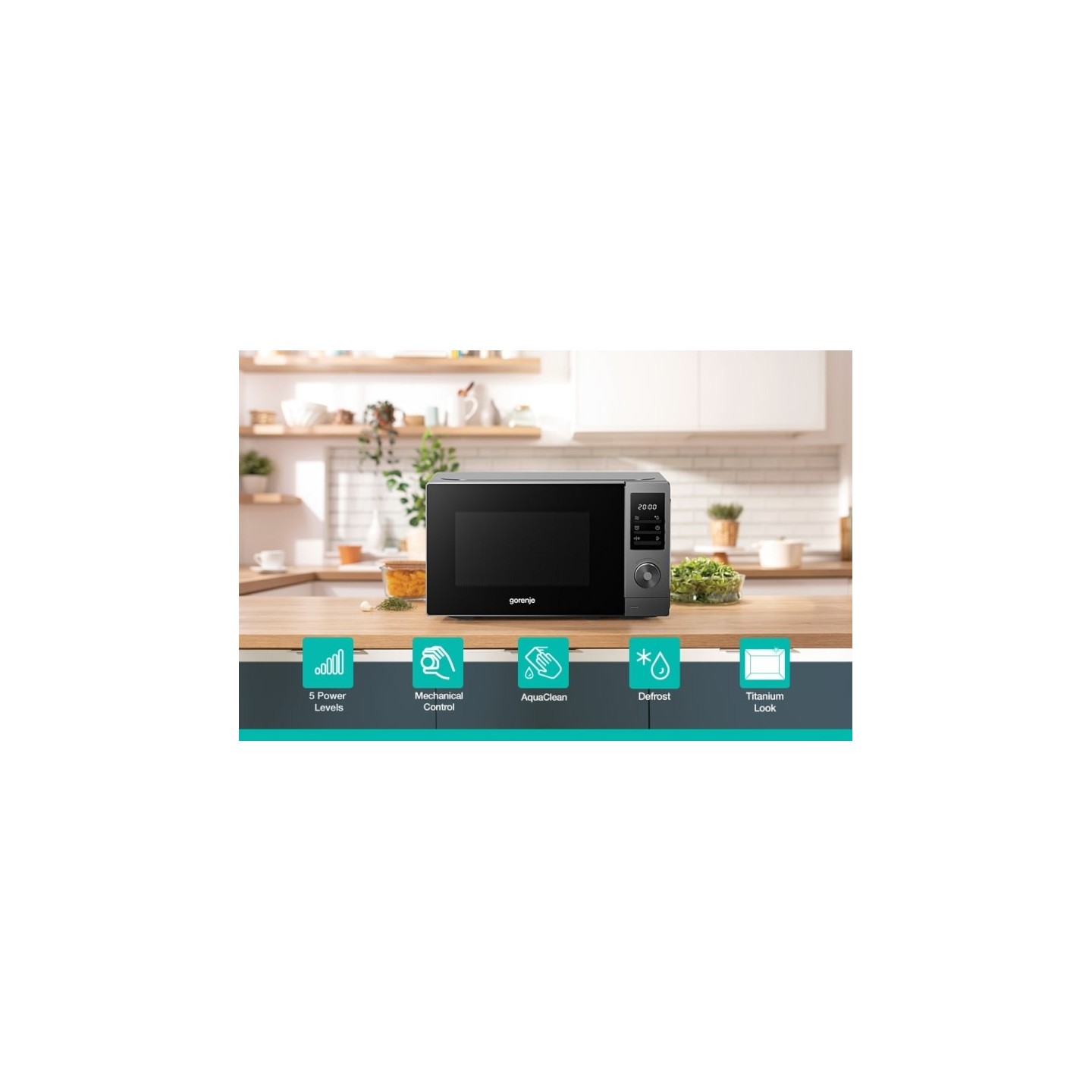 Gorenje Kitchen Microwave Oven - MO20A3T4 - 700W 20L 8 Programs Digital Screen Titanium — Buy in Cyprus with Fast Delivery