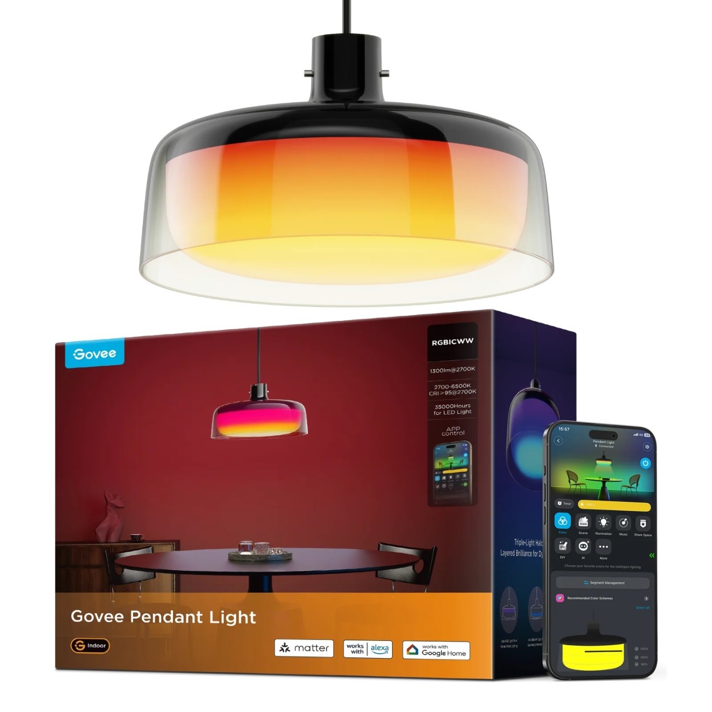 Govee Lamp Ceiling Smart LED Pendant Light - H60C13F1 - RGBICWW + RGBICWW — Buy in Cyprus with Fast Delivery