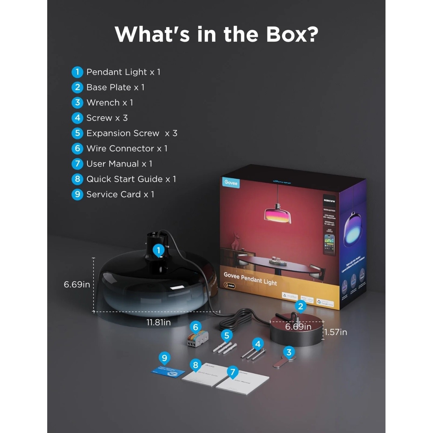 Govee Lamp Ceiling Smart LED Pendant Light - H60C13F1 - RGBICWW + RGBICWW — Buy in Cyprus with Fast Delivery