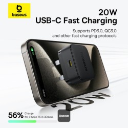 Buy Baseus Charger - Wall 20W USB-C PALM Series UK Black in Cyprus, Nicosia, Limassol, Larnaka, Pafos