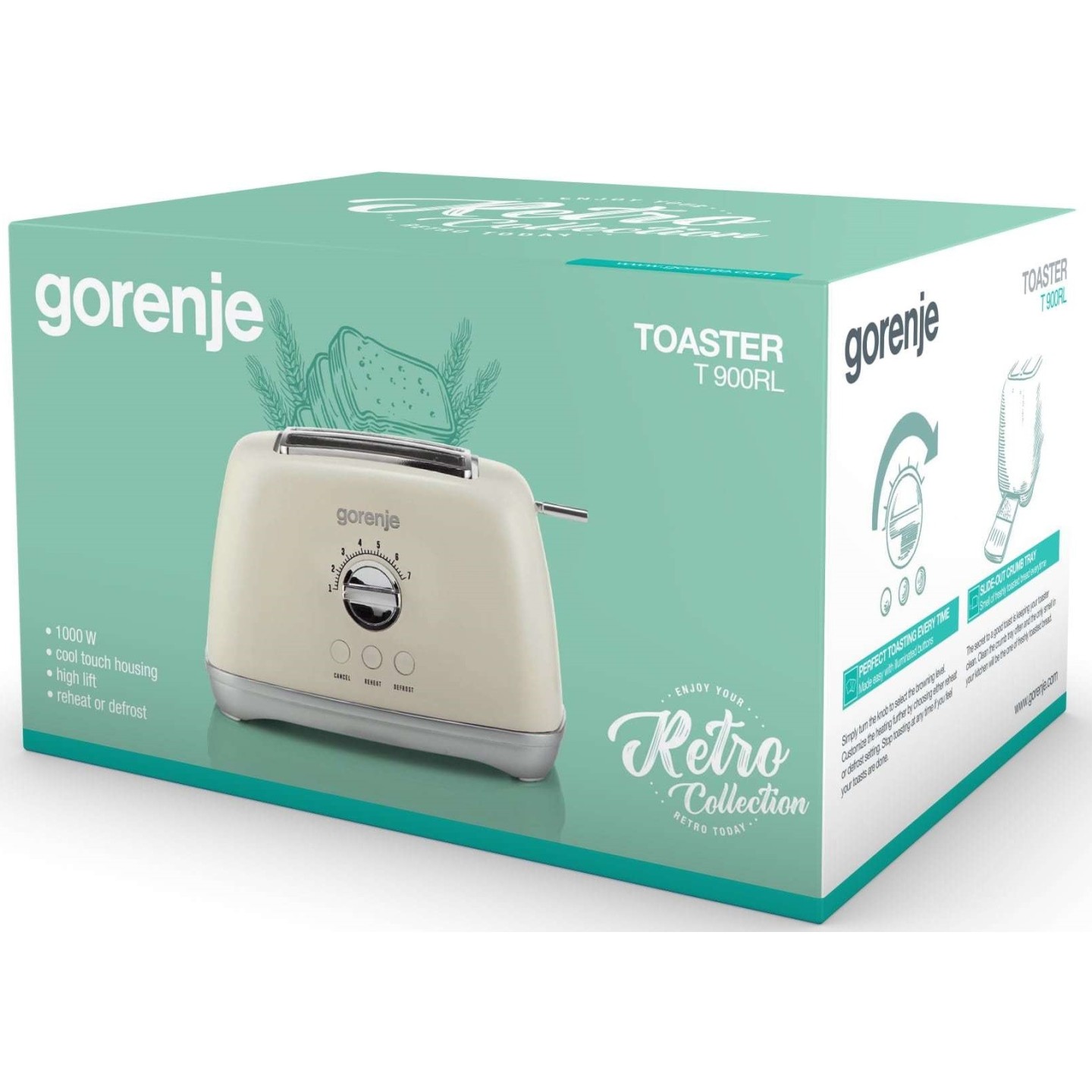 Gorenje Kitchen Toaster - T900RL - 1000W 2 Slots 7 Heating Levels Retro Ivory — Buy in Cyprus with Fast Delivery
