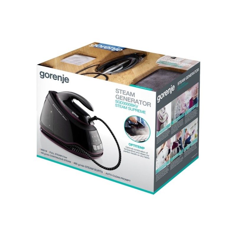 Buy Gorenje Iron Steam Generator - SGD3000BKV - 3000W 8 BAR 1.5L Water Tank 160g m in Cyprus, Nicosia, Limassol, Larnaka, Pafos