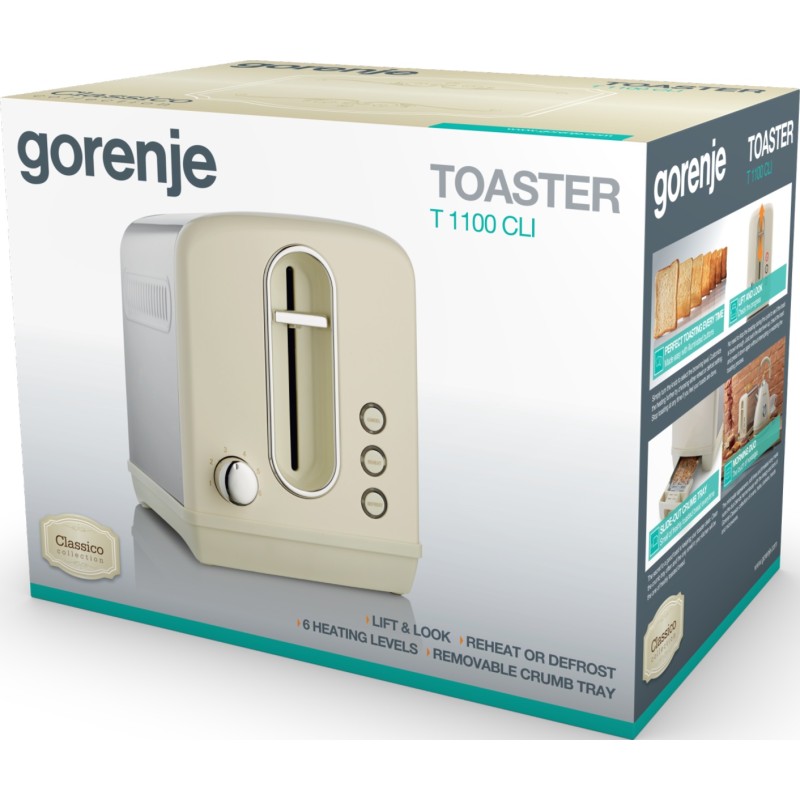 Buy Gorenje Kitchen Toaster - T1100CLI - 850W 2 Slots 6 Heating Levels Ivory Metal in Cyprus, Nicosia, Limassol, Larnaka, Pafos