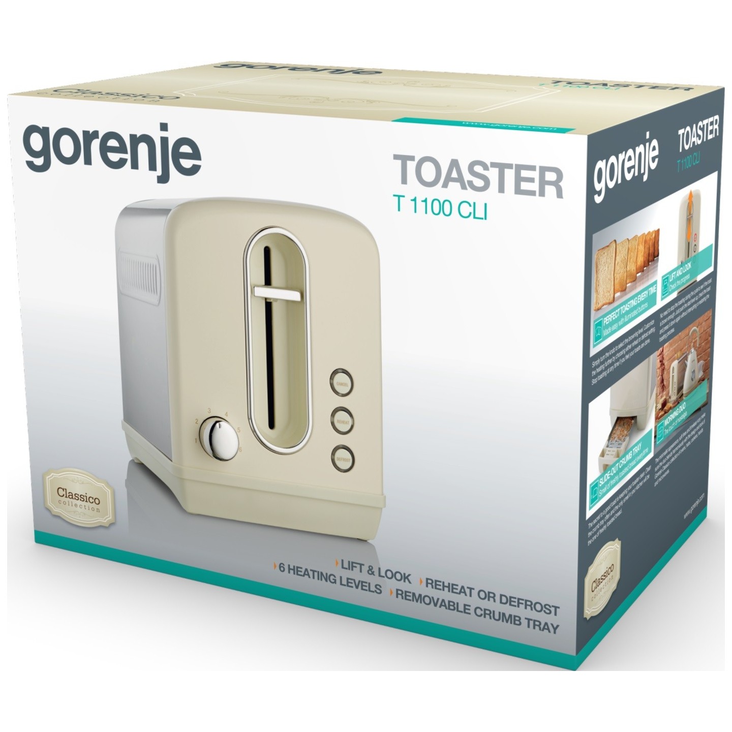 Gorenje Kitchen Toaster - T1100CLI - 850W 2 Slots 6 Heating Levels Ivory Metal — Buy in Cyprus with Fast Delivery