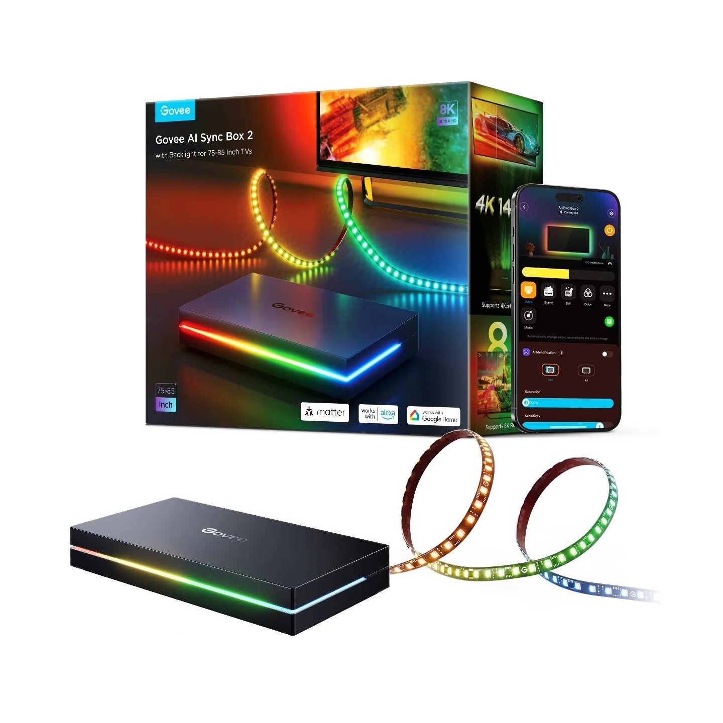 Govee TV AI Sync Box with Strip Light - 75-85' Max 8K 240HZ (Matter) (UK) — Buy in Cyprus with Fast Delivery