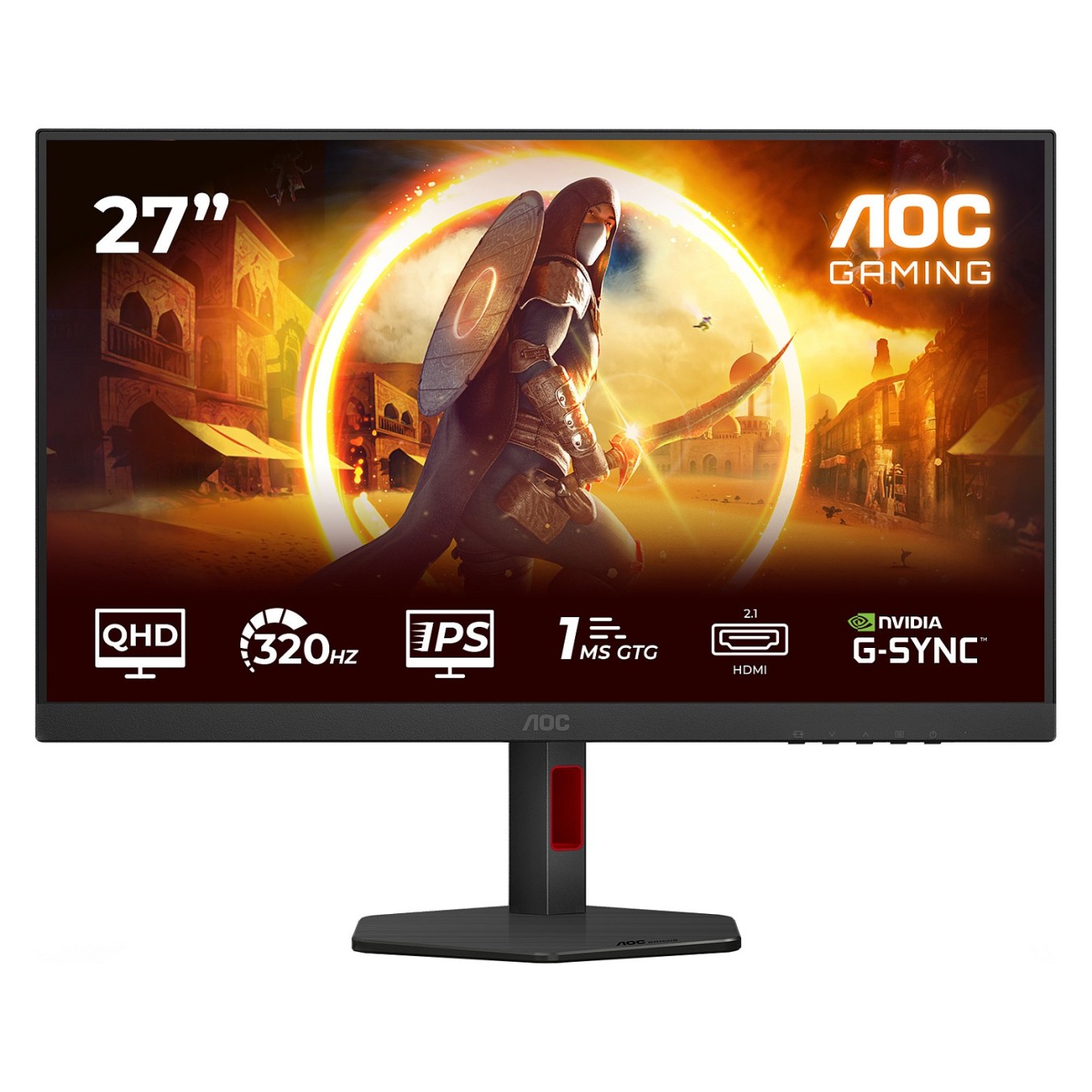 AOC Gaming - Q27G4SRU - 27 inch QHD. 300 Hz. 1 ms. HDR400 2560x1440. 2x HDMI 2.1. DisplayPort 1.4. USB Hub Black-Red