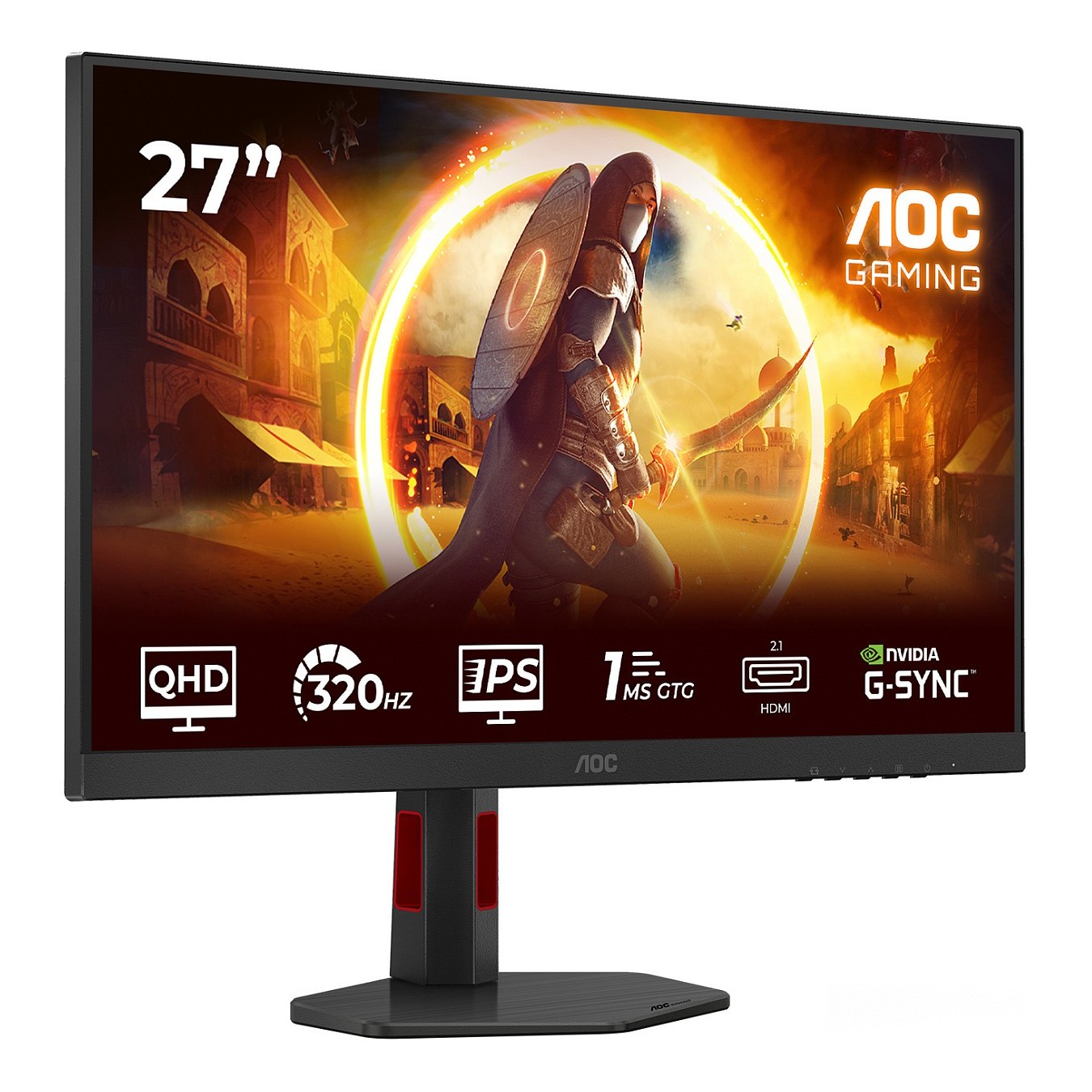 AOC Gaming - Q27G4SRU - 27 inch QHD. 300 Hz. 1 ms. HDR400 2560x1440. 2x HDMI 2.1. DisplayPort 1.4. USB Hub Black-Red