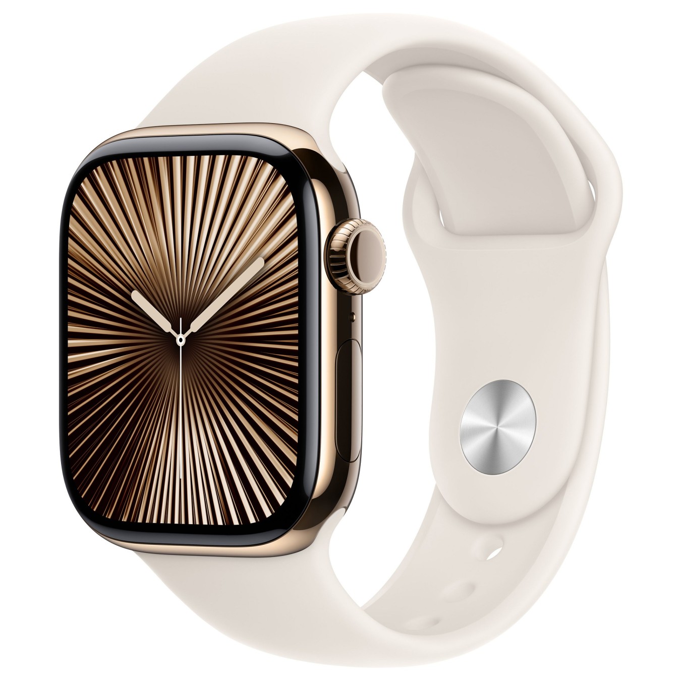 Apple Watch Series 10 GPS + Cellular 42mm Gold Titanium Case with Starlight Sport Band - S M
