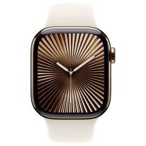 Apple Watch Series 10 GPS + Cellular 42mm Gold Titanium Case with Starlight Sport Band - S M