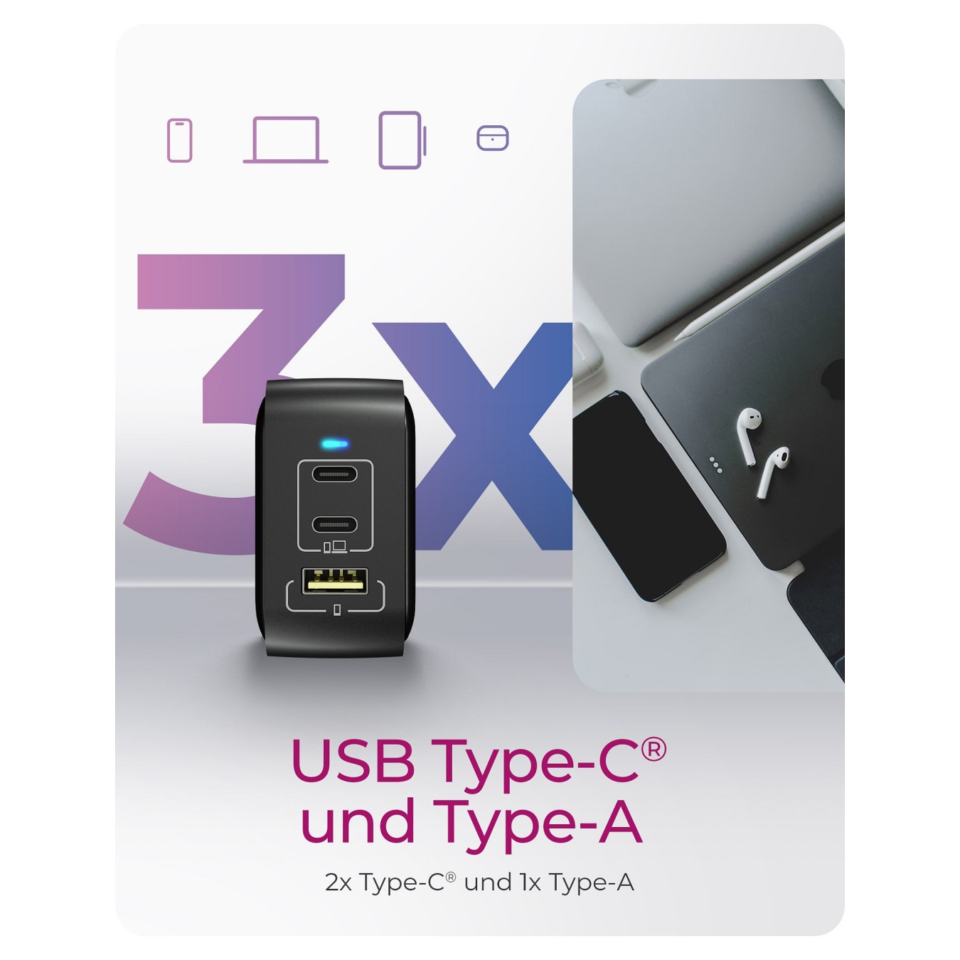 3-Port IcyBox 65W GaN with PD 3.0 - 3-Port 65W GaN PD 3.0 — Buy in Cyprus with Fast Delivery