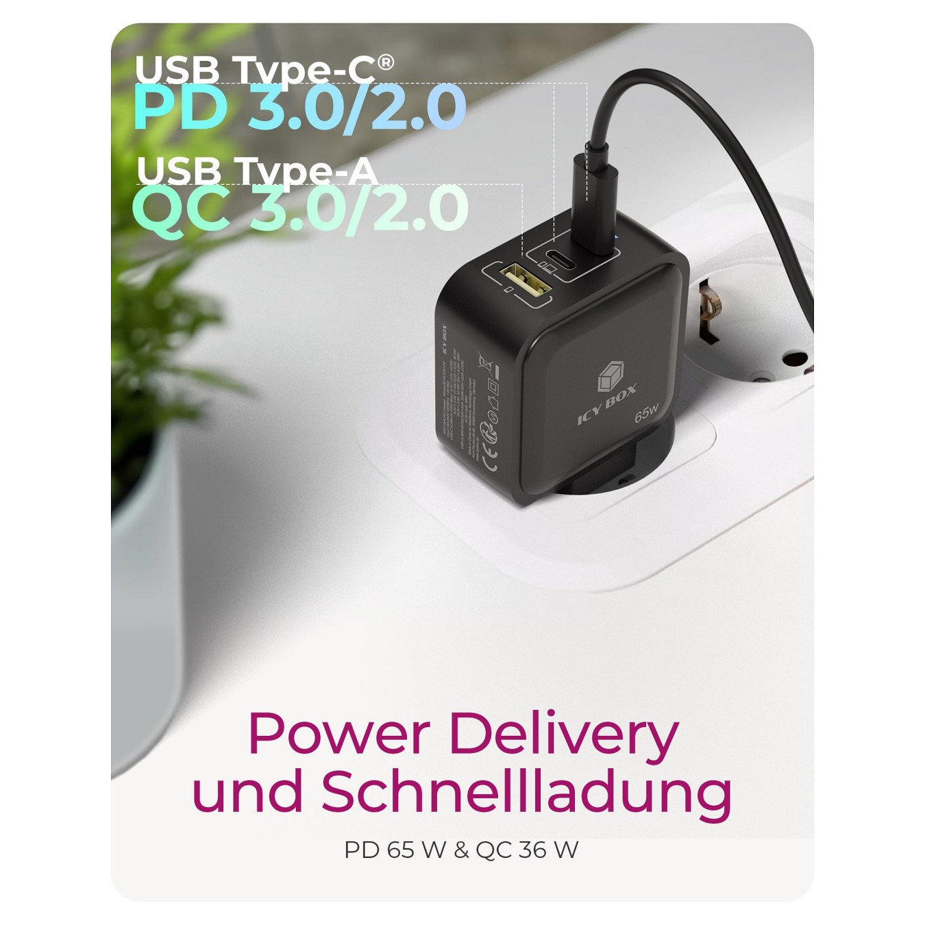 3-Port IcyBox 65W GaN with PD 3.0 - 3-Port 65W GaN PD 3.0 — Buy in Cyprus with Fast Delivery