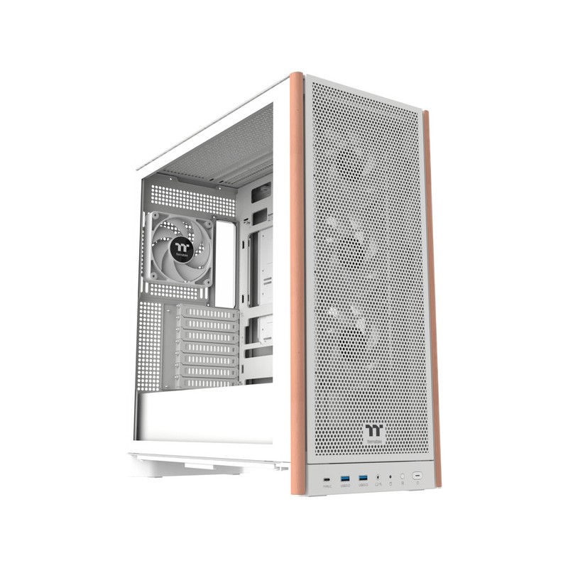 Thermaltake S370 WS Snow White Mid Tower Case - Wood Accents, 4x CT120 Fans - CA-11J-00M6WN-00 (Boxed)