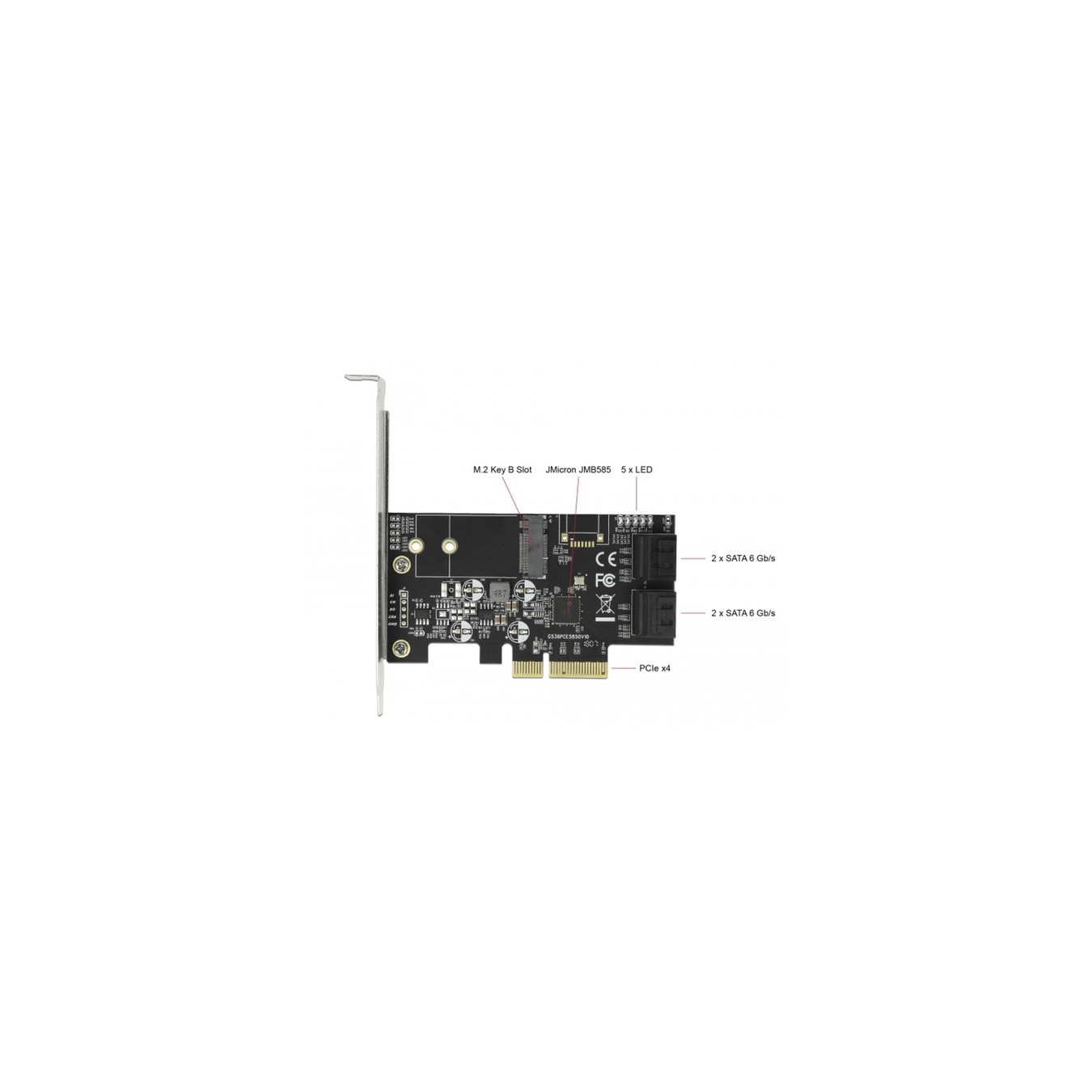 4-Port SATA and 1-Slot M.2 Key B PCIe x4 Card - Low Profile Form Factor Adapter — Buy in Cyprus with Fast Delivery