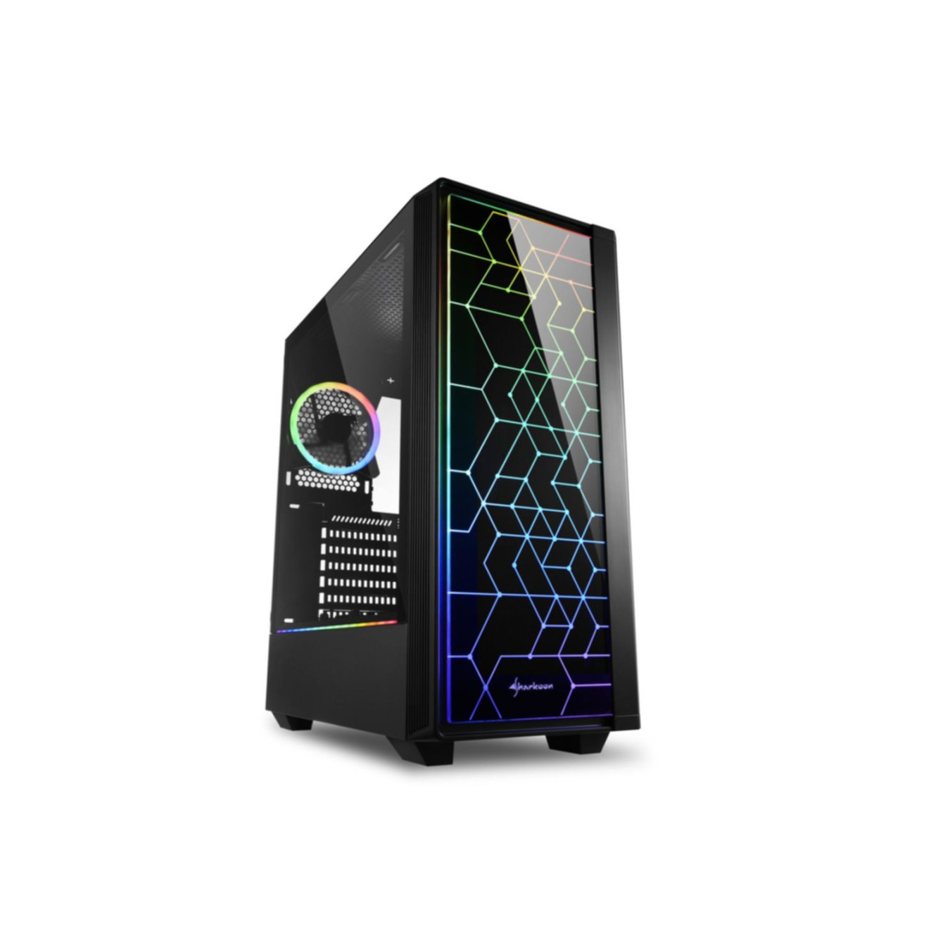 Sharkoon RGB LIT 100 - Mid Tower PC Case - Black, Tempered Glass, RGB Fans, ATX/mATX/Mini-ITX